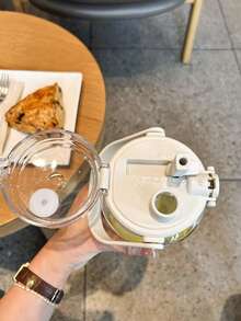 1 个 1500ml/2000ml 大容量水瓶，便携式塑料水瓶，适合旅行、户外、露营、运动健身、学生、方便、外观精美、摇摇杯、时间标记、玻璃果汁瓶、水瓶、便携式透明水瓶、夏季吸管杯、白色、浅绿色，送给学生、朋友、同事的绝佳礼物