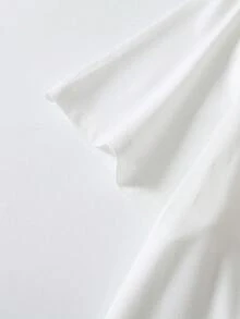 Playera mujer elegante para oficina bordado floral con perlas, poliéster, corte holgado, cuello redondo, manga corta, primavera verano, ideal para trabajo y uso diario - Blanco - Ver 4