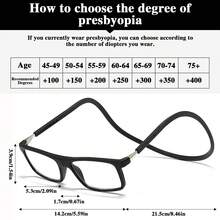 2pcs Convenient Neck-Hanging Reading Glasses, Classic Color Square Frame, Unique Magnetic Frame, Adjustable Telescopic Temples, Portable Neck-Hanging Readers For Men And Women - Black+Gray - View 4