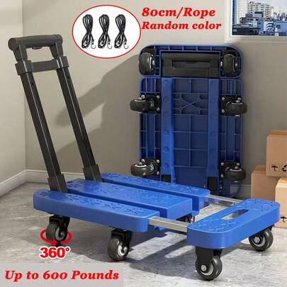 Tapsin 6 Wheels Heavy Duty 330-600lbs Folding Hand Truck Dolly Cart Luggage Sack Barrow Cart Trolley Adjustable Baseplate & Bungee Cords Foldable And Portable Pack In Car