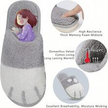 Cartoon Cat Paw Cotton Slippers Autumn/Winter Home Couples Fluffy Indoor Insulated Slippers - 灰色 - 查看 4
