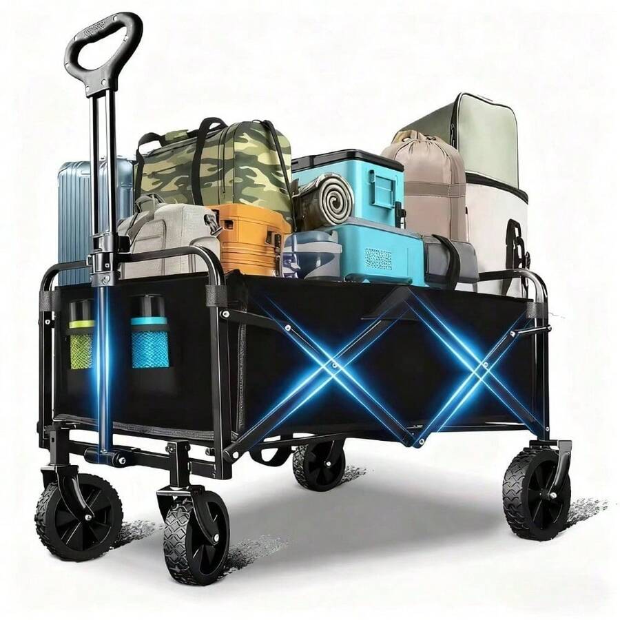 Portable Heavy Duty Wagon Cart – Foldable Collapsible Utility Cart With All-Terrain Wheels For Beach, Shopping & Sports (Black) - 黑色 - 查看 1