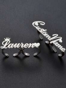 1pc Customized Personalized Double Finger Name Ring, Stainless Steel English Letter Couple Open Ring, Perfect Gift For Friends, Family, Relatives, Lovers, And Christmas - Multicolor - View 7