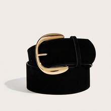 1 件女士复古铜色 D 形环天鹅绒宽腰带，适合连衣裙和外套 - 黑色 - 查看 6
