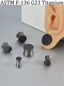1 par de túneles y tapones para las orejas con patrón de panal, de aleación de titanio F-136, con forma redonda y ensanchada, expansión del calibre de la oreja, joyería de perforación resistente, pendientes de silla de montar, joyería unisex de estilo punk simple para uso diario
