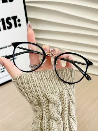 1 Pair Unisex Metal & TR90 Round Clear Lens Glasses