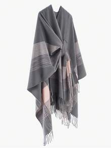 1 pieza Chal de mujer de unicolor con rayas, de moda y cálido, para otoño/invierno