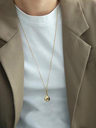1pc Gold Stainless Steel 18K Gold-Plated Gourd Pendant Long Necklace, Fashionable Elegant Minimalist, Suitable For Daily Wear, Layering And Matching