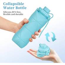 Collapsible Silicone Travel Bottle 20oz 600ml Reuseable Leakproof Foldable Sports Bottle, With Carrying Strap, Dark Gray+ Purple - Xám đậm + Tím - Xem 3