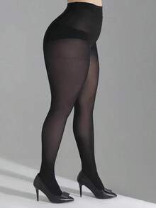 1pc Plus Size High Elasticity Ultra-Durable Pantyhose Women, Cozy - 黑色 - 查看 1