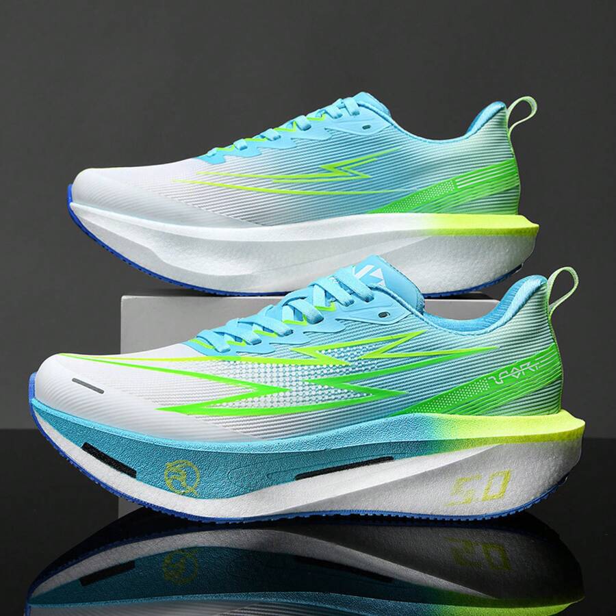 Carbon Plate Running Shoes Lightweight Cushioning Marathon Wear-Resistant Casual Sports Shoes Unisex Couple Shoes - White Green Blue - View 1