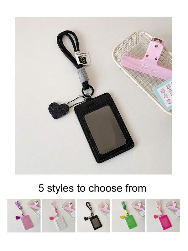 Einfarbiger Ausweishalter mit Liebesanhänger, Doppelter Kartenschlitz für Arbeits-ID, Zugangskarte, Busticket und Essenskarte; vertikaler doppelter Kartenschlitz Ausweishalter; einfarbiger Ausweishalter mit 3-Zoll-Stern; Essenskarten-/Campuskarten-Halter; Ausweishalter mit Sternenmädchen-Anhänger in Schwarz; kleiner Kartenhalter; Halter für Arbeits-ID, Busticket und Essenskarte