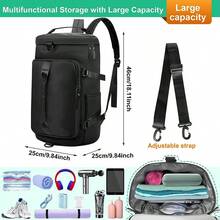Bolsa deportiva y de fitness multiusos para mujer con compartimentos secos y húmedos, bolsa de entrenamiento de natación, bolsa de equipaje de viaje, bolso de mano, mochila para hombre, bolsa de yoga, bolsa de almacenamiento de ropa, gran capacidad, compartimento independiente para zapatos, color sólido, bolso casual simple y versátil, mochila de viaje, mochila deportiva - Negro - Ver 3