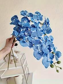 5支 27英吋人造蝴蝶蘭花莖，人造蘭花，適用於居家辦公室婚禮裝飾、學校宿舍、人造植物、場景布置、房間裝飾、派對與節日裝飾、臥室配件裝飾 - 藍色 - 查看 4