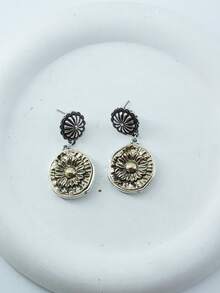 1pc Western Cowboy Style Dual-Tone Geometric Pendant Earrings For Women