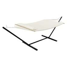 Double Hammock,2 Person Hammock Set With Quick-Lock Steel Stand,Portable Fabric Hammock With Pillow,Indoor Outdoor Lounger For Patio Camping Backyard,500lb Capacity,Flat - Beis - Ver 1