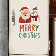 Fröhliche Weihnachten Weihnachtsmann & Schneemann selbstklebende abnehmbare Kunststoff Wandaufkleber - Abziehen & Aufkleben asymmetrische Toilette, Kühlschrank, Tür Dekorationen mit Schneeszene, Schneeflocken & süßem Weihnachtsmann/Schneemann Duo für Feiertagsdekoration (hinterlässt keine Rückstände)
