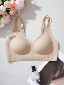 Wireless Jelly Bra, Simple Comfortable Sports Bras For Women, Wire-Free Solid Color Underwire Bras & Sports Seamless Bras For Large Bust - Màu be - Xem 5