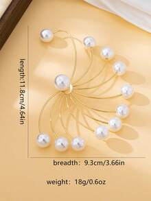 1pc Fashionable Faux Pearl Decorated Iron Wire Earrings, Suitable For Women's Party, Gathering, Banquet Attendance, Gift - Red - View 2