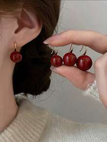 3 Pairs Retro Elegant Chic Minimalist High-End Geometric Burgundy Faux Pearl Ball Stud Earrings Set, Suitable For Women's Daily, Commute, Holiday, Party Wear