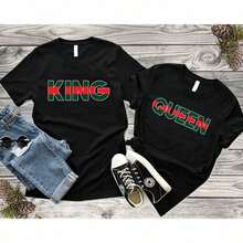 1pc Couple Matching SHIRTS King Queen  TOGETHER SINCE Back Side DATE NUMBER Short Sleeve Shirts For Women T Shirt - 女王 - 查看 7