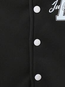 2 件年轻男童休闲舒适运动“A”字母图案纽扣撞色卫衣 + 拼布裤套装，秋冬 - 黑色 - 查看 6