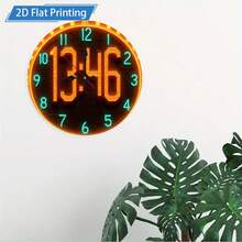 1 Modern Neon LED Digital Wall Clock With Luminous Numbers And Hands - Silent No Ticking - (AA) Artificial Wood Round Clock For Home, Office, Bedroom - Green And Red Dual Color Lighting, Easy-To-Read Large Numbers, Ideal Gift, 2D Flat Design - 10*10英寸 - 查看 4