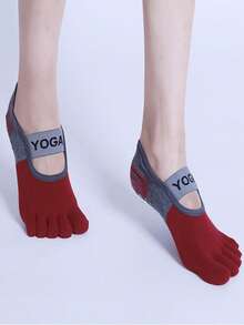 yuluan 1 Paar Zehensocken, Einheitsgröße passend für die meisten, rutschfeste Yoga-Socken für Frauen, mehrfarbig, geeignet für Indoorsport, rutschfeste Yoga-Socken mit Schnürsenkeln und gepunkteten rutschfesten Sohlen, geeignet für Yoga, Pilates, Tanz, ganzjährig