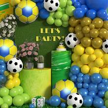 Juego de globos con tema de fútbol, con esquema de color clásico dorado y azul, adecuado para fiesta de cumpleaños con tema de fútbol, aniversario, fiesta de graduación, decoración para ver partidos de fútbol, decoración para eventos de fans, sin necesidad de energía. Aplicable para cumpleaños, fiesta, baby shower, aniversario, carnaval, Año Nuevo, fondo, fotografía, hogar, revelación de género, bautizo, reunión, jardín, decoración del patio, todas las estaciones - Multicolor - Ver 3