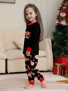 Set de 2 piezas de pijama con estampado de renos navideños de manga larga y pantalones para niños mayores, a juego con la familia - Multicolor - Ver 5