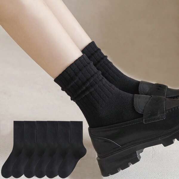 6 Paia Calzini Da Donna Solid Crew