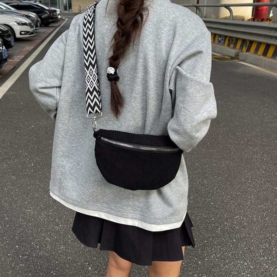 Women Corduroy Crossbody Bag Casual  Lightweight Large Capacity Shoulder Purse Handbag Daily Commute Bag - Black - View 1