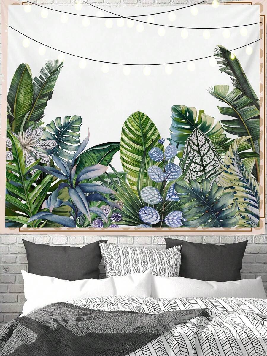 1 pieza Tapiz de pared colgante con estampado digital de hojas tropicales - Multicolor - Ver 1