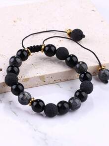 Natural Stone & Stainless Steel Beaded Bracelet, Woven Design, Fashionable & High-End, Luck Charm, Gift For Boyfriend