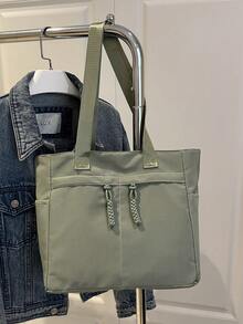 Bolso de mano versátil y de moda de unicolor, bolso de hombro minimalista casual con textura y color de contraste - Verde - Ver 4