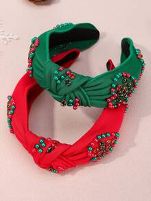 2/1 szt. opaska na głowę z perełkami w kolorze czerwonym i zielonym, opaska na włosy z serduszkiem, ozdoba na głowę w kształcie koka w kształcie świątecznego węzła, odpowiednia na imprezę, kostium świąteczny - Wielokolorowe - Zobacz 6