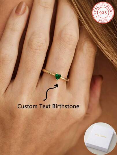 A Bespoke 925 Sterling Silver Engraved Ring, Heart-Shaped Birthstone Ring, Exquisite Ring, Promise Ring, Minimalist Ring, Anniversary Gift, Mother's Day Gift, Christmas Present, Graduation Gift, Festive Gift-A Thoughtful Choice For Her.