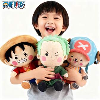 ONE PIECE 3 款正版海贼王 Q 毛绒玩具路飞乔巴索隆可爱表情毛绒玩偶柔软布料儿童生日礼物 20 厘米/7.87 英寸