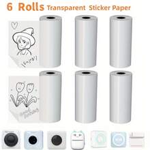3 rouleaux/6 rouleaux/9 rouleaux Papier thermique transparent auto-adhésif pour imprimante de poche, papier d'imprimante thermique pour imprimante portable mini, papier autocollant transparent