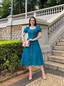 Women's Midi Dress, Casual, Elegant, Cotton, Daily - Teal Blue - View 6