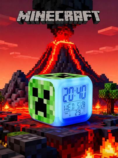 Minecraft 1pc Pixel Style Game Creeper Alarm Clock Light, Minecraft Commemorative Collection Model Night Light, LED Stackable Cartoon Light, LED Night Light, Decorative Environment Light, Sleep Companion Night Light, Creative Mining Lamp Pendant, Fashionable New Creative Light, Ideal Choice For Decoration, Home Theater, Room Decoration, Perfect Gift, Christmas Gift