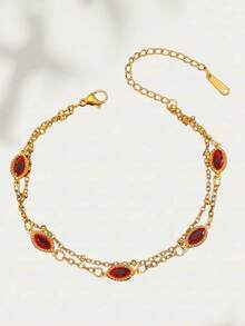 1 件女士多层锆石不锈钢手链，18K 镀金钻石首饰，高端配饰 - 彩色 - 查看 8