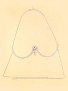 1 pieza Cadena de pecho con colgante de corazón de cristal plateado sexy y de moda, joyería corporal única para fiesta, discoteca, baile de graduación, mujeres