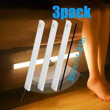 3 piezas de luces con sensor de movimiento, barras de luz nocturna para dormitorio, luces LED recargables por USB, adecuadas para habitación, gabinete, armario, pasillo y escaleras, 50 cm/30 cm/20 cm/10 cm, luz cálida/luz blanca - 3 piezas - Ver 18