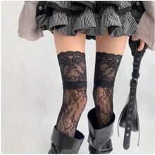 Lace Stockings.Delicate Pattern, Delicate Lace - White - View 11
