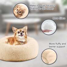 Calming Donut Washable Warming Soft Round 39-Inch Dog Bed For Large Dogs, Anti-Anxiety Fluffy Plush Cushion Bed For Pets Up To 120 Lbs, Gradient Blue - 杏色 - 查看 3
