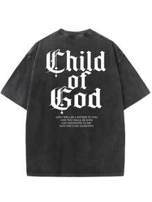 1pcMen's 250g Washed Cotton Oversized T-Shirt - Retro Distressed Loose Fit With Front & Back Printed Patterns, Casual Streetwear For Summer, Beach, Parties & Casual Attiretops Summer Clothing - màu đen - Xem 2