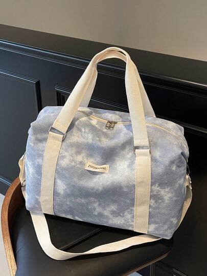 休闲大容量扎染撞色灯芯绒旅行包，男女通用便携式单肩斜挎包，适合运动、瑜伽、商务旅行、度假旅行等。行李袋、旅行包、过夜包，耐用旅行收纳包，邮轮旅行必备，男女皆宜。