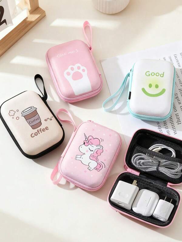 Cartoon Pattern Digital Storage Bag For Charging Cable, Charger, Earphone, USB Drive, Hard Drive, SD Card