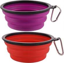 Large Collapsible 34oz Travel Dog Water And Food Bowls, Portable Foldable Dishes With Carabiner Clip, 2 Pack (Purple+Red) - 34盎司-紫色&紅色 - 查看 8